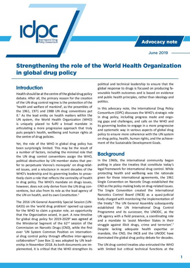 Strengthening the Role of the World Health Organization in Global Drug Policy