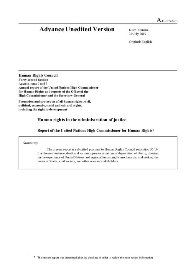Human Rights in the Administration of Justice - Report of the United Nations High Commissioner for Human Rights