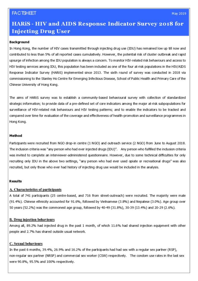 FACTSHEET on HARiS - HIV and AIDS Response Indicator Survey 2018 for Injecting Drug User