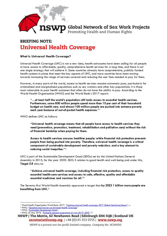 Briefing Note: Universal Health Coverage