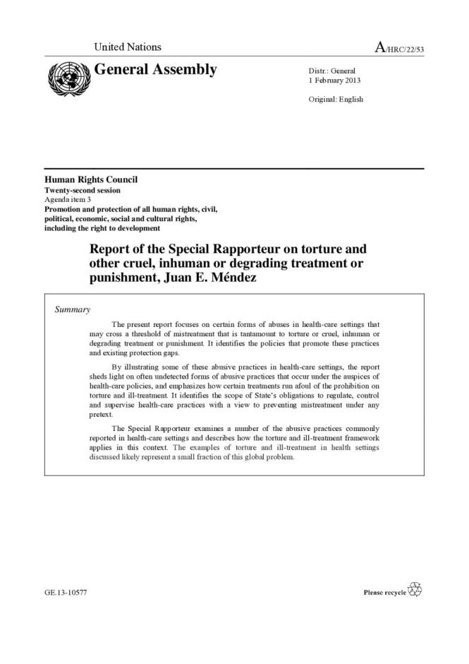 Report of the Special Rapporteur on Torture and Other Cruel, Inhuman or Degrading Treatment or Punishment