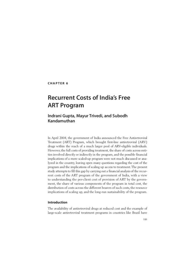 Recurrent Costs of India’s Free ART Program