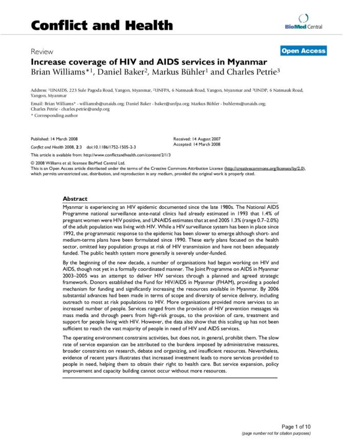 Increase Coverage of HIV and AIDS Services in Myanmar
