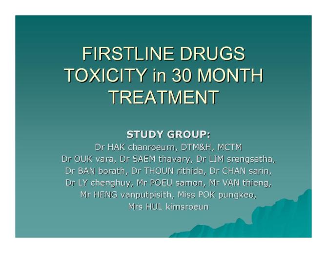 Firstline Drugs Toxicity in 30 Month Treatment