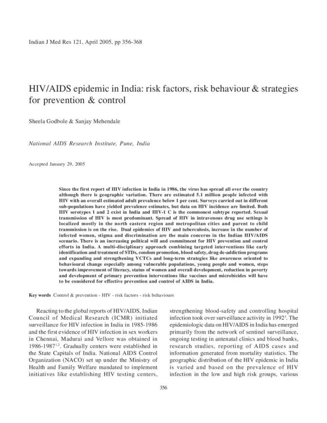 HIV/AIDS Epidemic in India: Risk Factors, Risk Behavior & Strategies for Prevention & Control