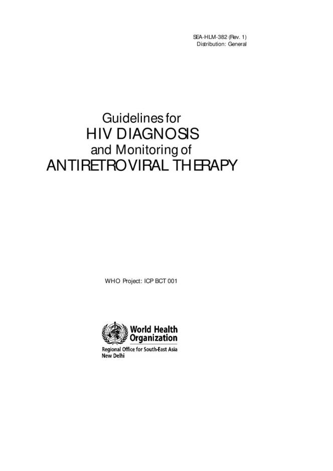 Guidelines for HIV Diagnosis and Monitoring of Antiretroviral Therapy