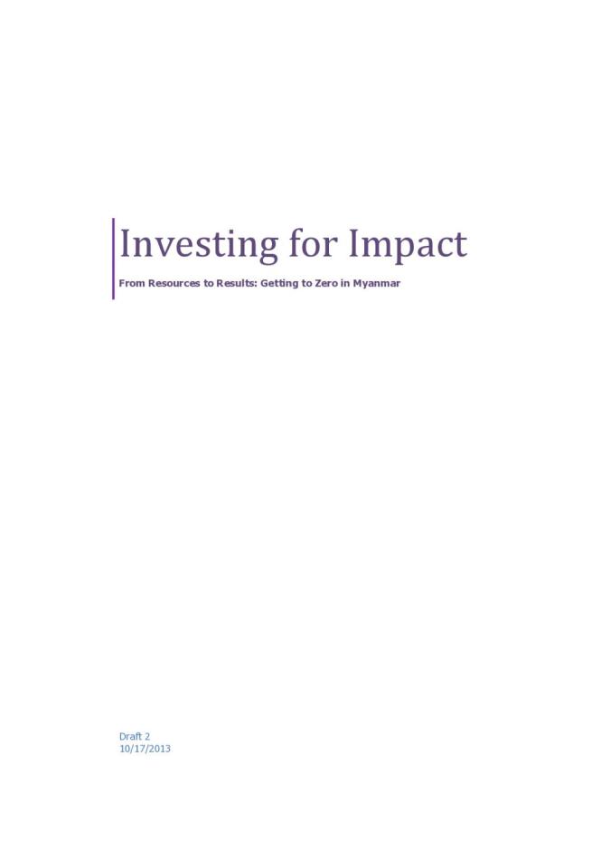 Investing for Impact From Resources to Results: Getting to Zero in Myanmar