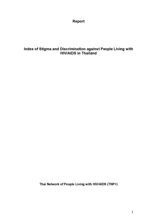 Index of Stigma and Discrimination against People Living with HIV/AIDS in Thailand