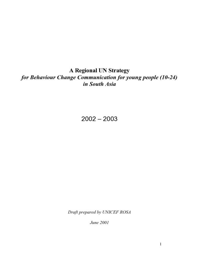 A Regional UN Strategy for Behavior Change Communication for Young People (10-24) in South Asia