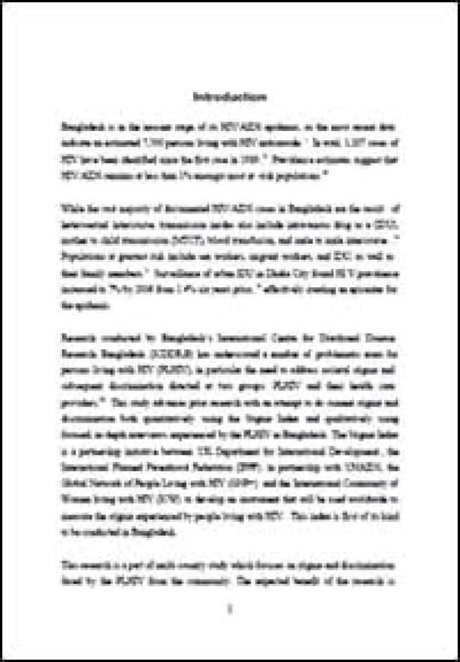 Index of Stigma and Discrimination in Bangladesh