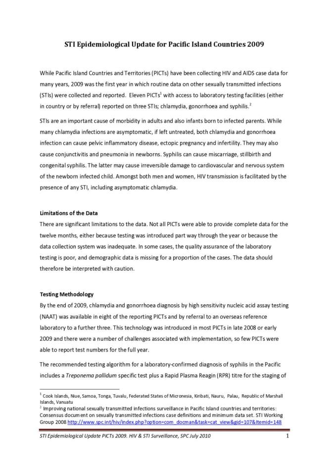 STI Epidemiological Update for Pacific Island Countries 2009