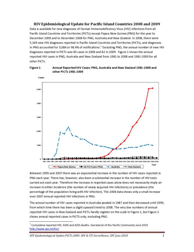 HIV Epidemiological Update for Pacific Island Countries 2008 and 2009