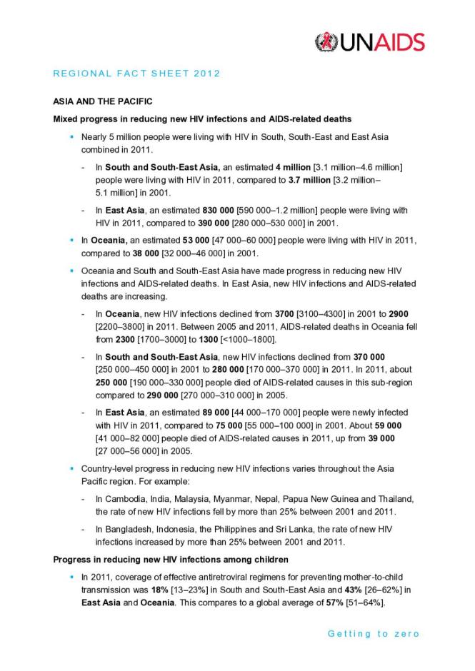 Regional Fact Sheet 2012: Asia and the Pacific