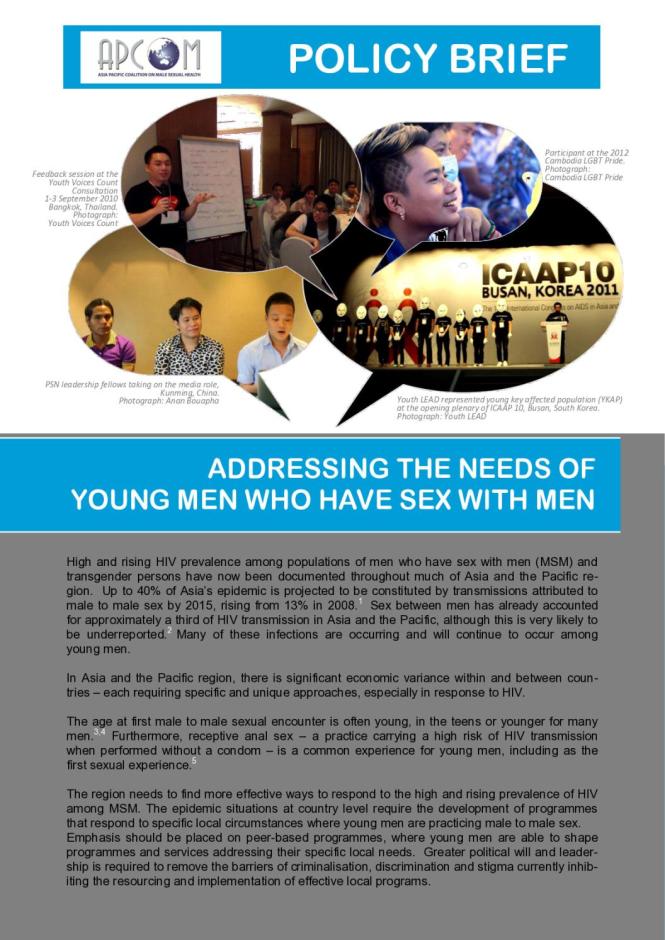 APCOM Policy Brief: Addressing the Needs of Young Men Who Have Sex with Men