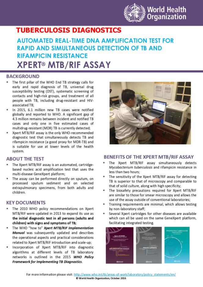 Automated Real-time DNA Amplification Test for Rapid and Simultaneous Detection of TB and Rifampicin Resistance: Xpert MTB/RIF Assay