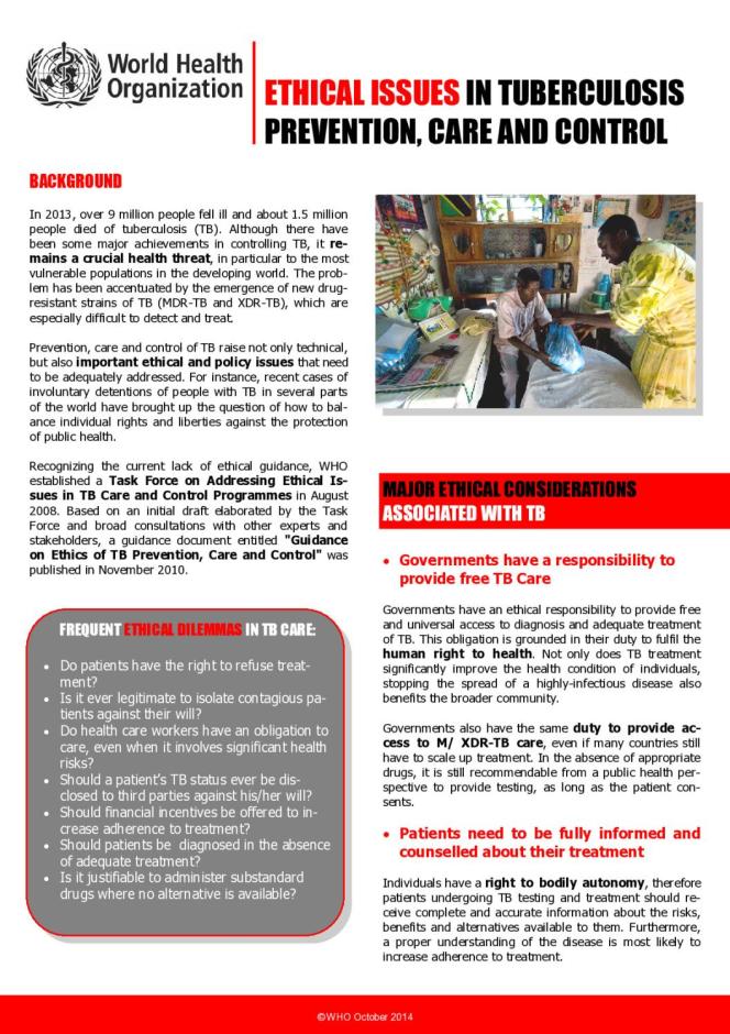 Ethical Issues in Tuberculosis Prevention, Care and Control