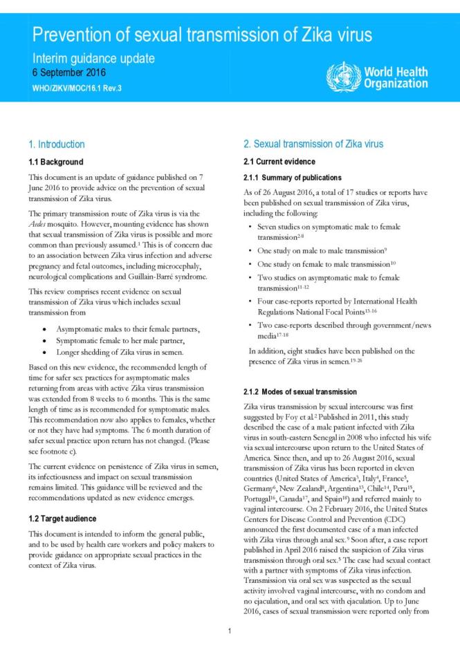 Prevention of Sexual Transmission of Zika Virus: Interim Guidance Update