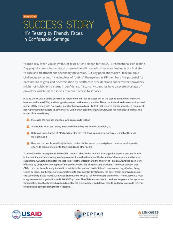 Success Stories: HIV Testing by Friendly Faces in Comfortable Settings