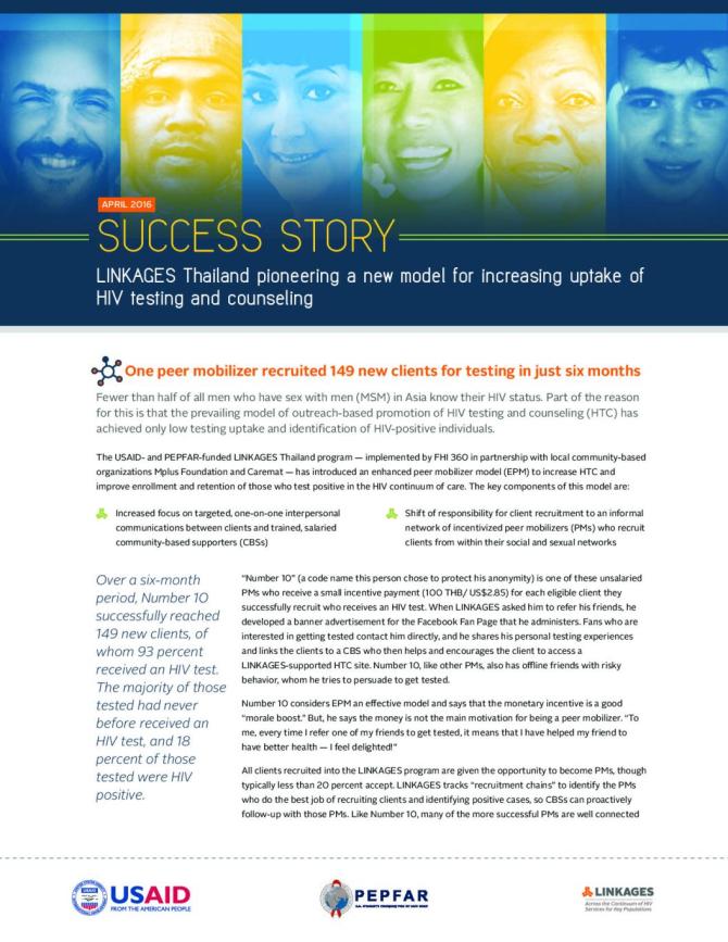 Success Stories: LINKAGES Thailand Pioneering a New Model for Increasing Uptake of HIV Testing and Counseling