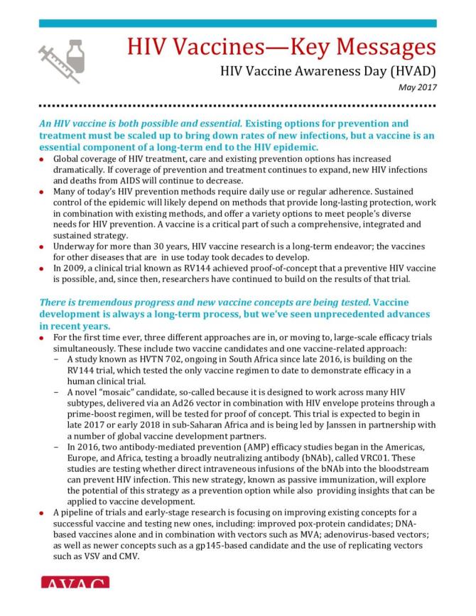 HIV Vaccines: Key Messages
