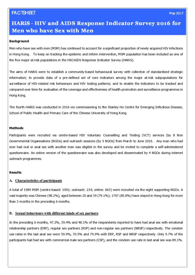 Factsheet: HARIS - HIV and AIDS Response Indicator Survey 2016 for Men who have Sex with Men