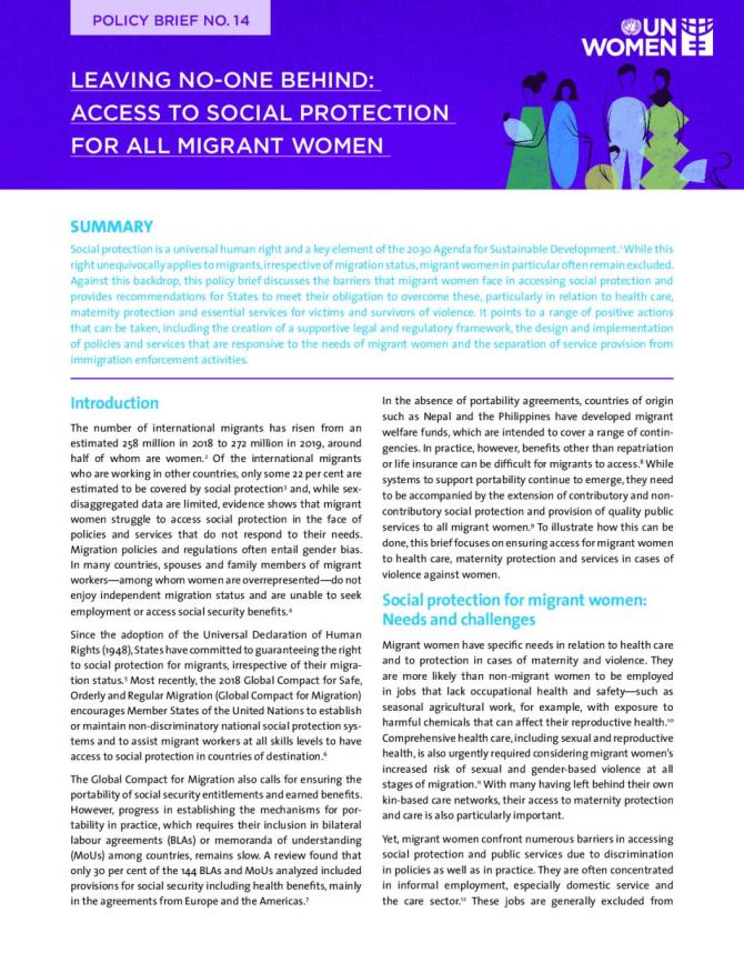 Leaving No One Behind: Access to Social Protection for All Migrant Women