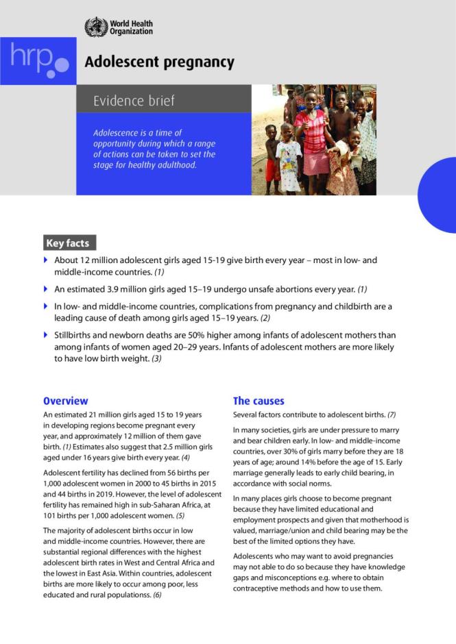 Adolescent Pregnancy - Evidence Brief