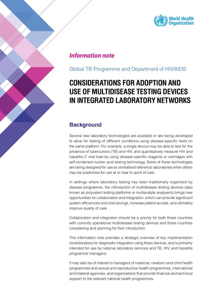 Considerations for Adoption and Use of Multidisease Testing Devices in Integrated Laboratory Networks