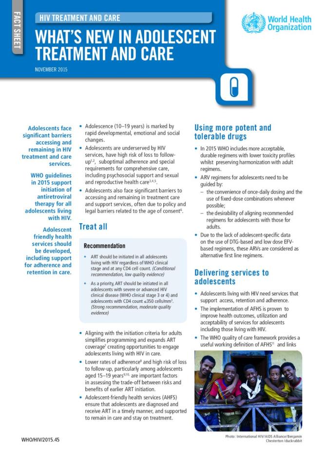 What's New in Adolescent Treatment and Care