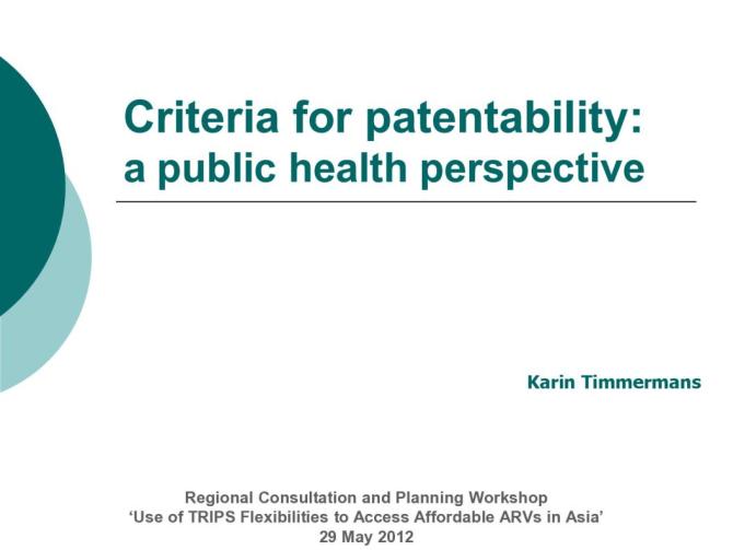 Criteria for Patentability: A Public Health Perspective