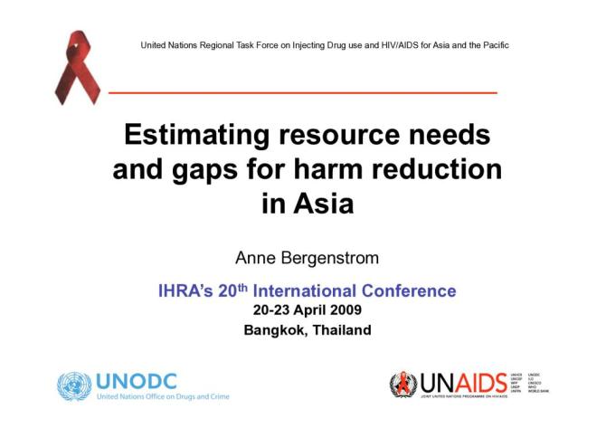 Estimating Resource Needs and Gaps for Harm Reduction In Asia