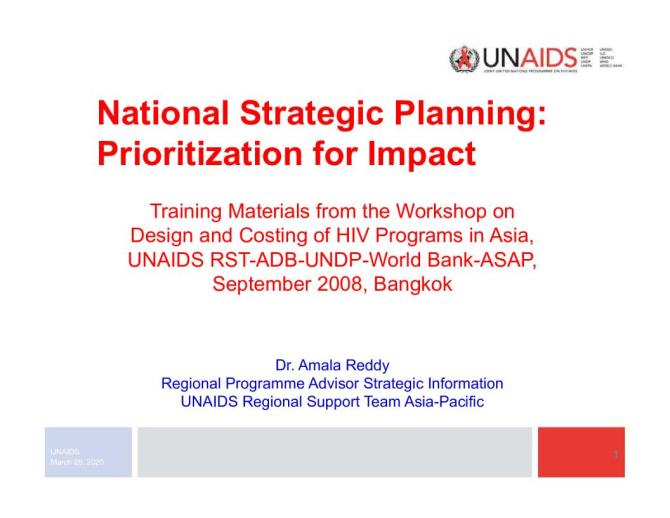 National Strategic Planning: Prioritization for Impact