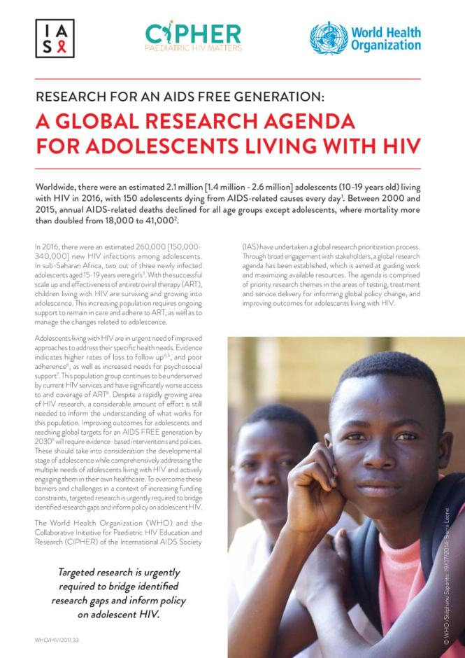 Research for an AIDS Free Generation: A Global Research Agenda for Adolescents Living with HIV