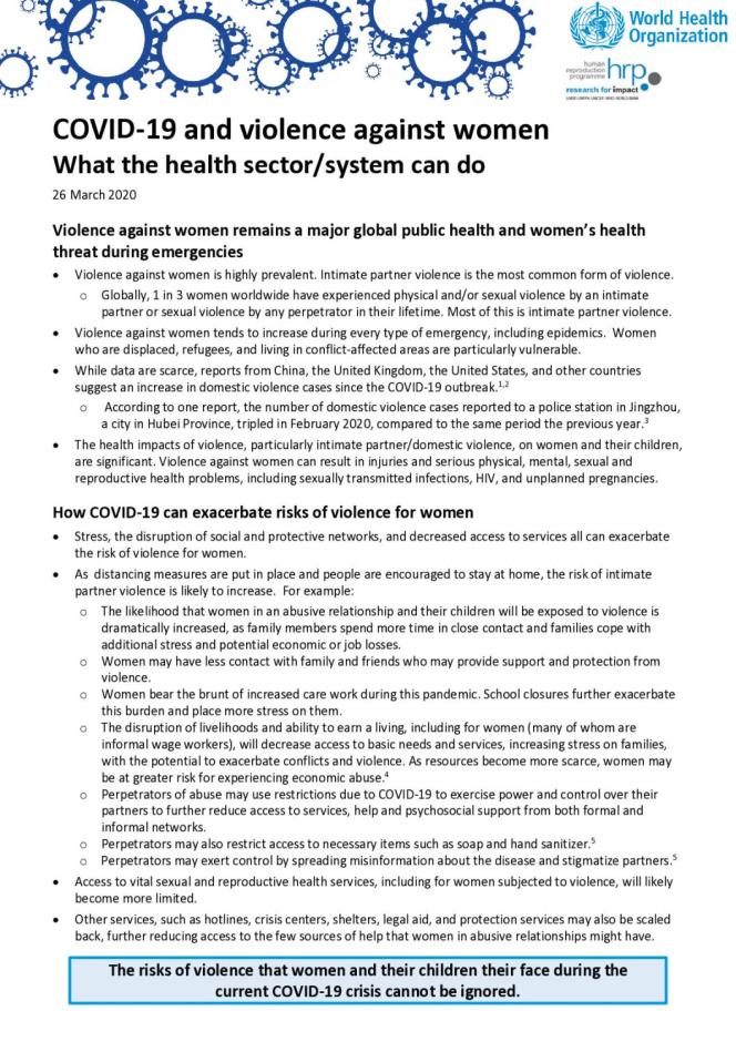 COVID-19 and Violence against Women
