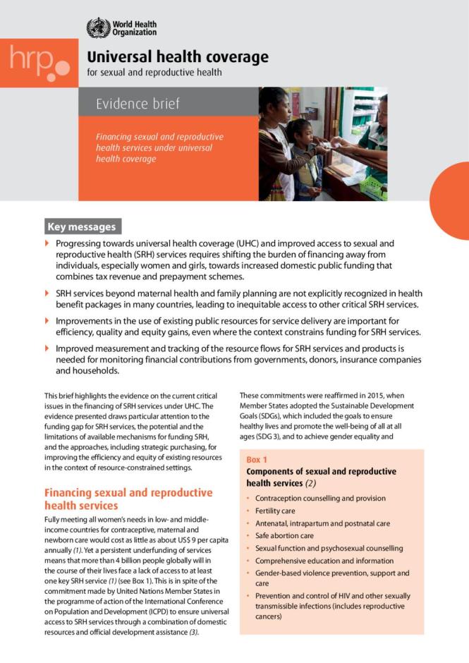 Universal Health Coverage for Sexual and Reproductive Health