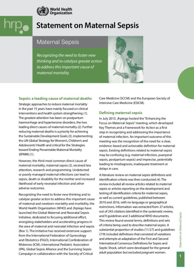 Statement on Maternal Sepsis
