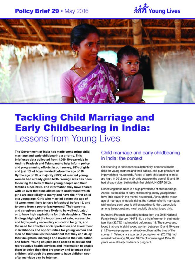 Tackling Child Marriage and Early Childbearing in India: Lessons from Young Lives
