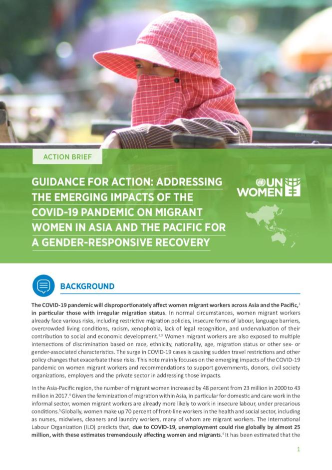 Guidance Note for Action: Addressing the Emerging Impacts of the COVID-19 Pandemic on Migrant Women in Asia and the Pacific for a Gender-Responsive Recovery
