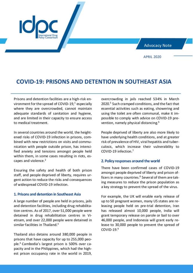 COVID-19: Prisons and detention in Southeast Asia. International Drug Policy Consortium (IDPC)