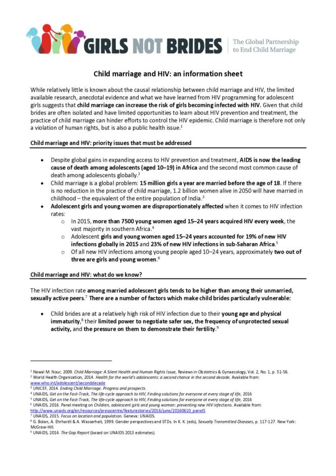Child Marriage and HIV: Information Sheet