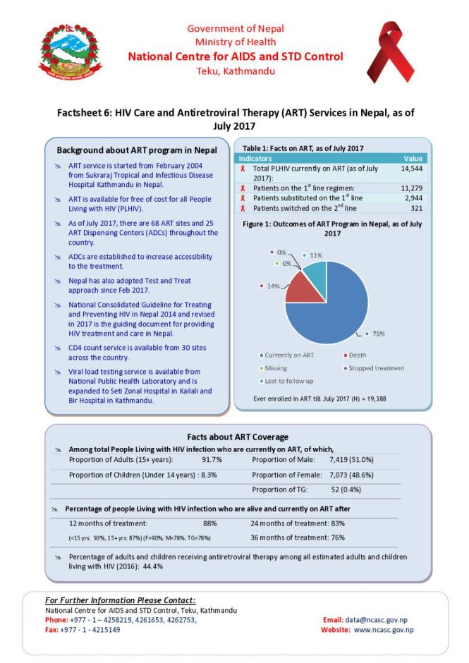 Factsheet 6: HIV Care and Antiretroviral Therapy (ART) Services in Nepal, as of July 2017