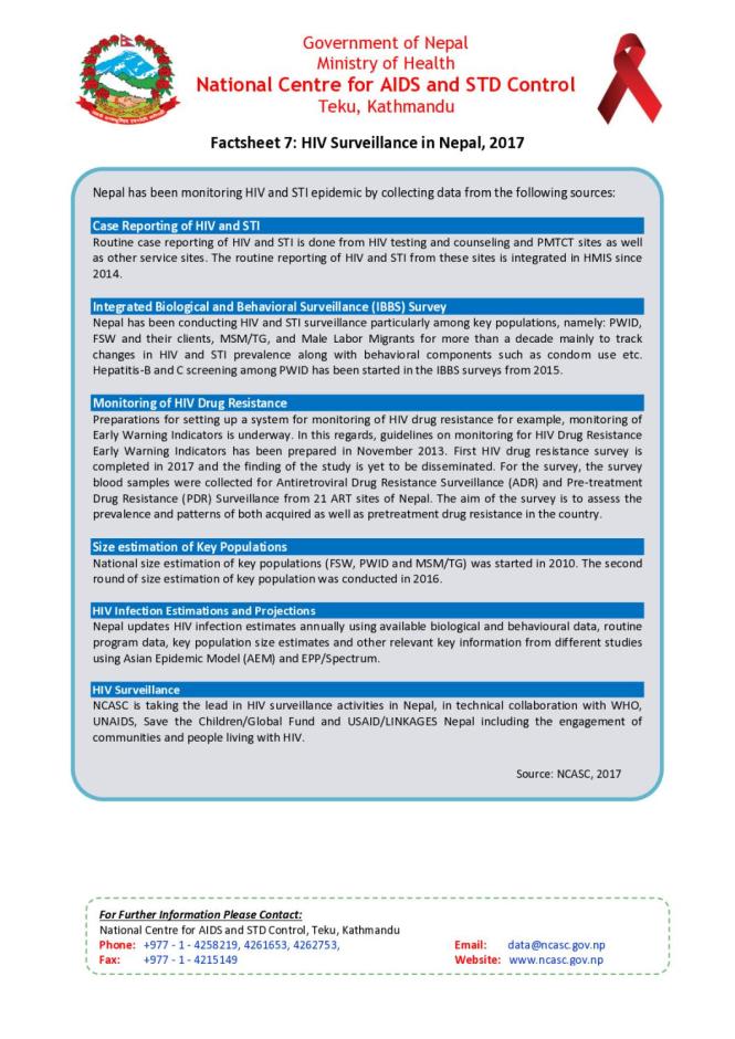 Factsheet 7: HIV Surveillance in Nepal, 2017