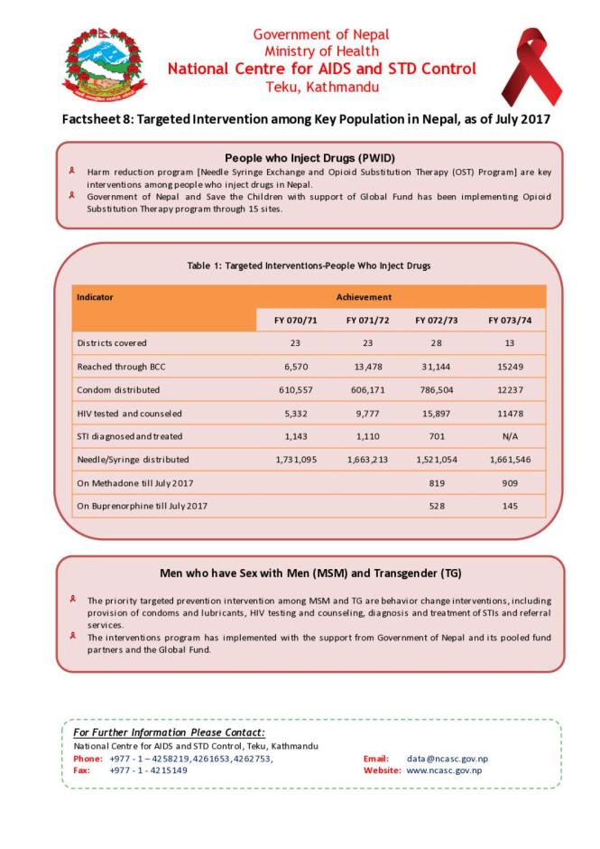 Factsheet 8: Targeted Intervention among Key Population in Nepal, as of July 2017