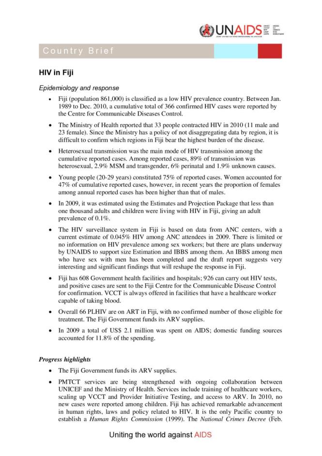 Country Brief - HIV in Fiji