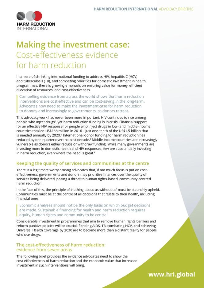 Making the Investment Case: Cost-effectiveness Evidence for Harm Reduction