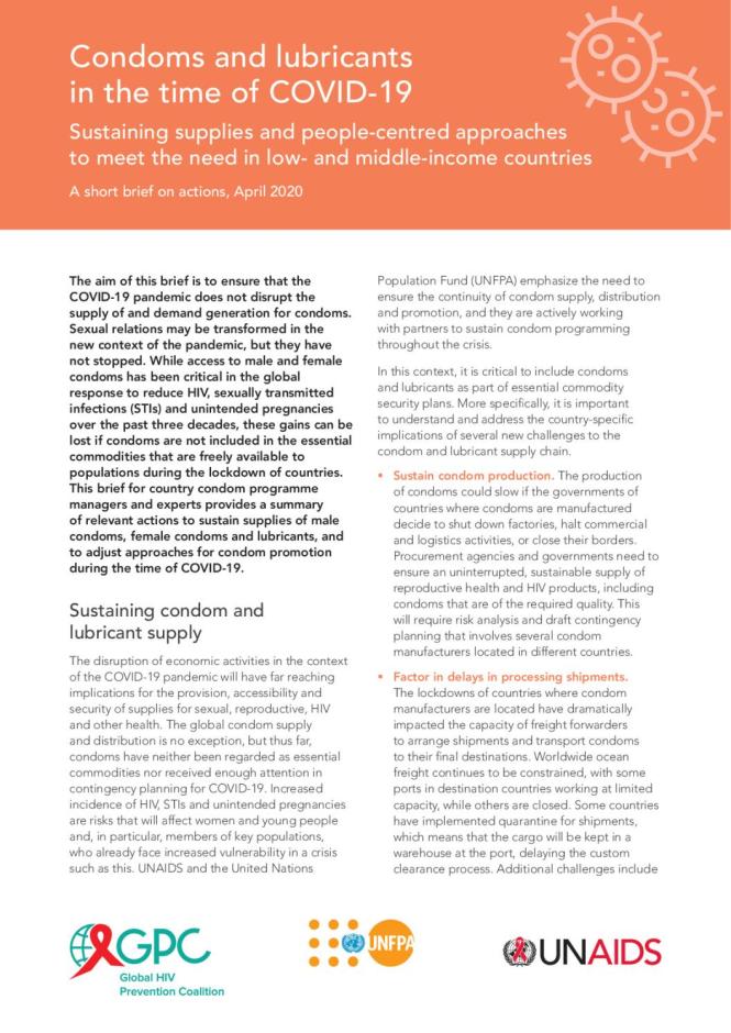 Condoms and Lubricants in the Time of COVID-19 