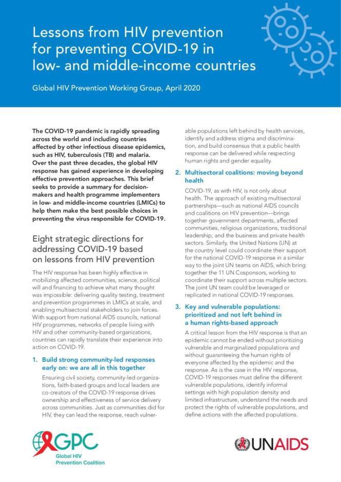 Lessons from HIV Prevention for Preventing COVID-19 in Low- and Middle-income Countries