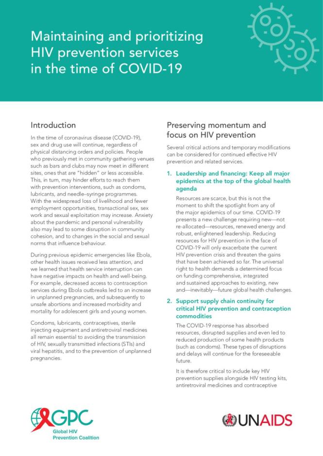 Maintaining and Prioritizing HIV Prevention Services in the Time of COVID-19