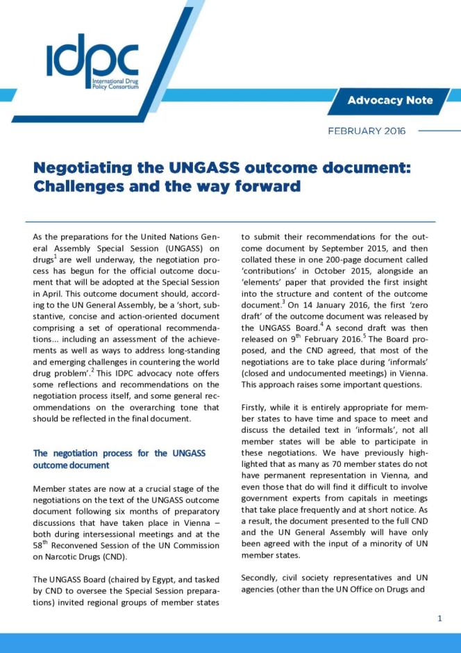 Negotiating the UNGASS Outcome Document: Challenges and the Way Forward