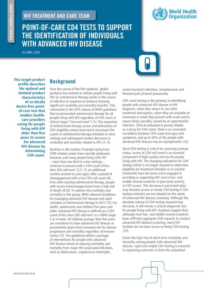 Point-of-care CD4 Tests to Support the Identification of Individuals with Advanced HIV Disease